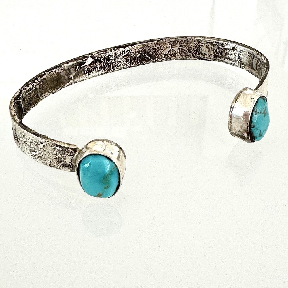 Navajo Reverse Cuff Bracelet Turquoise 6.5in Candalaria Sterling Modern Native